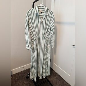 Women's Long Sleeve Cinch Waist Maxi Shirtdress Universal Thread Green Striped